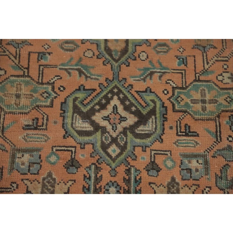 Hand Knotted Oriental 100% Wool Carpet Traditional Medallion Peach Tabriz Area Rug - 9' 5'' X 6' 5''