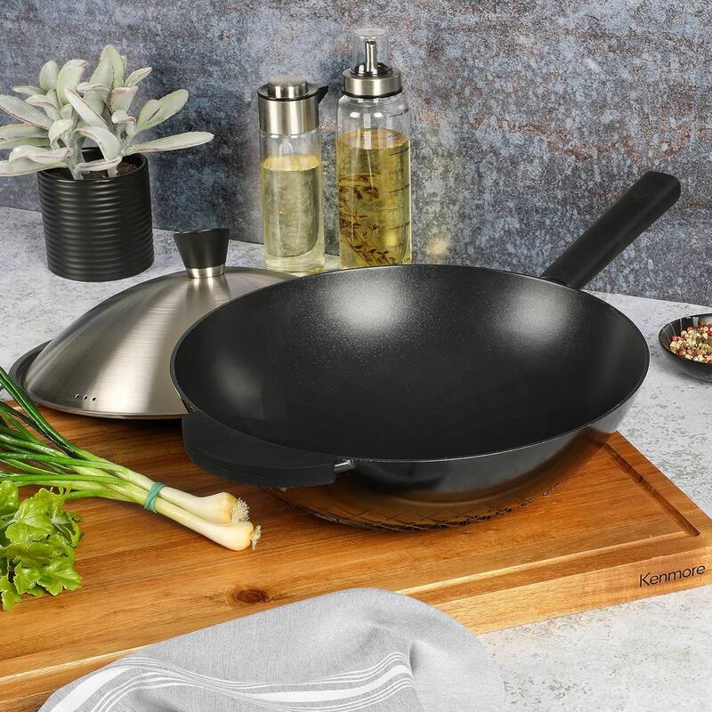 Kenmore Eugene 13 Inch Nonstick Cast Alumium Wok with Stainless Steel Lid