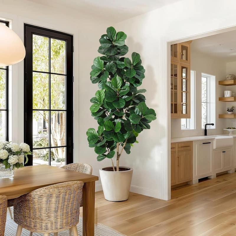 Artificial Fiddle Leaf Fig Tree with White Planter Pot for Home Decor - 7 FT