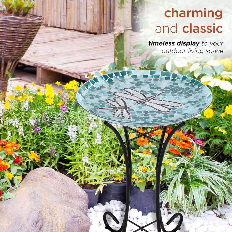 Alpine Corporation 24" Tall Outdoor Glass Birdbath Bowl with Metal Stand