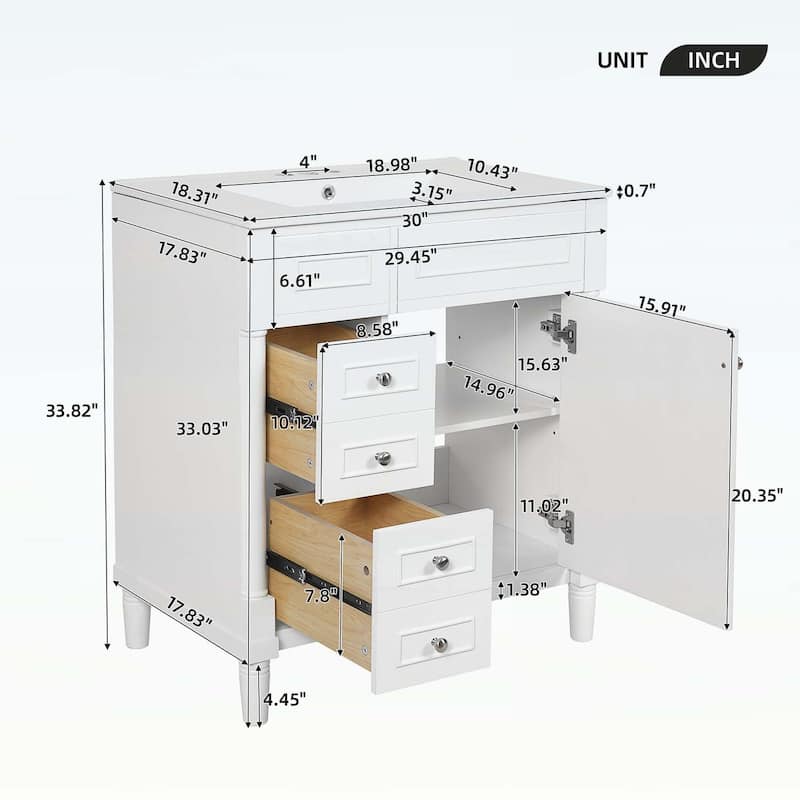 30 Inch Bathroom Vanity with Sink,Soft-Closing Door and 2 Drawers,Elegant and Durable Design