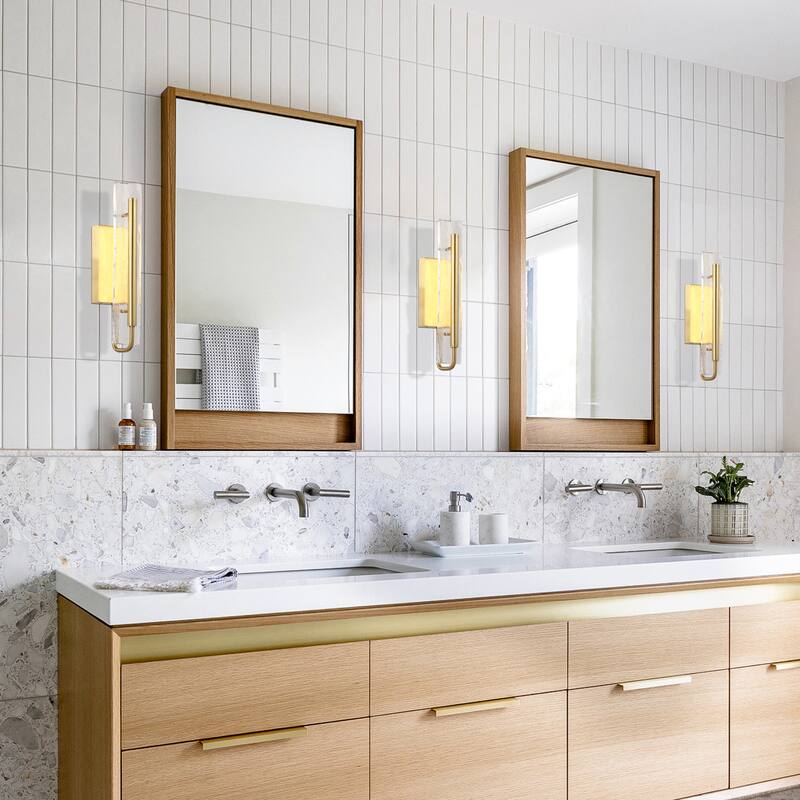 Perimost 17" Modern Gold Glass LED Bathroom Vanity Light Wall Sconce