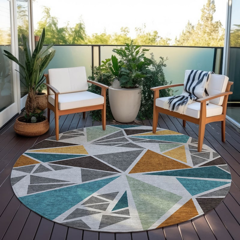 Machine Washable Indoor/ Outdoor Abstract Mosaic Chantille Rug