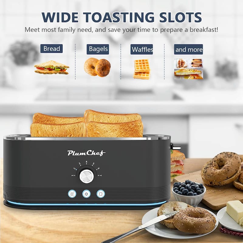 4-Slice Toaster, 7 Browning Settings, Defrost/Reheat Functions, Full Stainless Steel Housing, Anti-Fingerprint & Anti-Jam