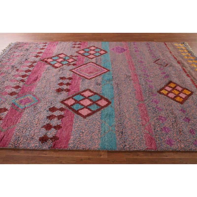 Tribal Moroccan Area Rug Hand-Knotted Oriental Wool Carpet - 6'11" x 10'9"