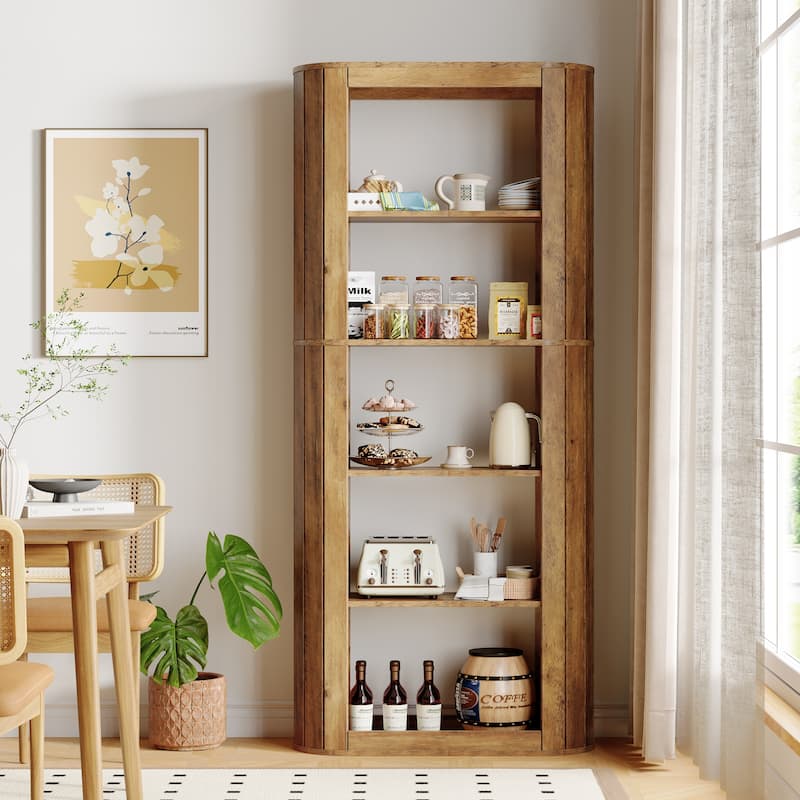 70.9" Tall Kitchen Pantry, Farmhouse Storage Cabinet with 5-Tier Storage Shelves, Brown - N/A - 1