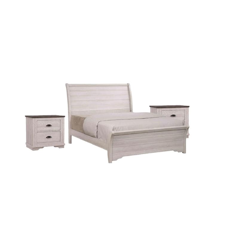 Contemporary Queen Sleigh Bed with Sloped Headboard, Chalk Gray Finish, Simple Assembly