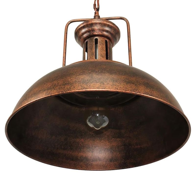 Industrial 1-Light Metal Dome Pendant Light Black Rusty 16in