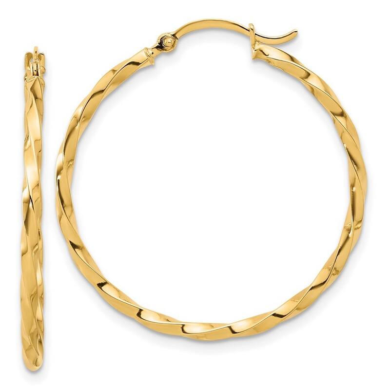 Curata 14k Yellow Gold Polished and Twisted Hoop Earrings - 33.5x31.9mm