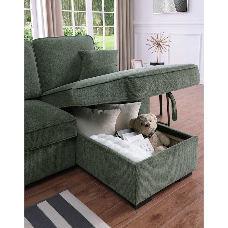 Chenille Reversible Sectional Sofa Convertible Pull Out Couch Bed