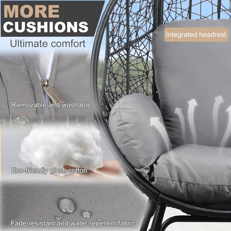 3 Pieces Patio Egg Chair with Side Table Set,Natural Rattan Wicker Egg Chairs with Think Beige Cushion for Porch Deck Backyard