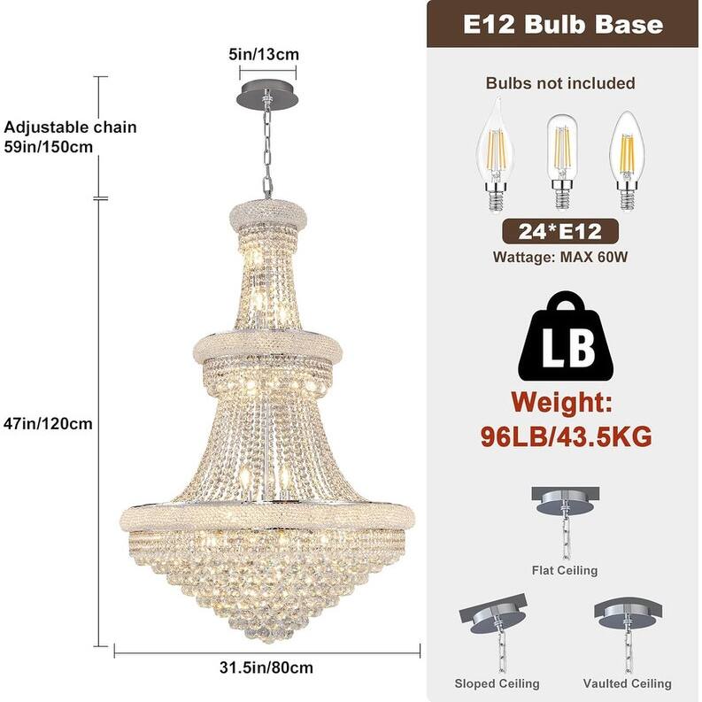 KAYLA 19-Lights High Ceiling Chandelier Modern Gold Crystal Chandeliers Large Foyer Chandelier Fixtures