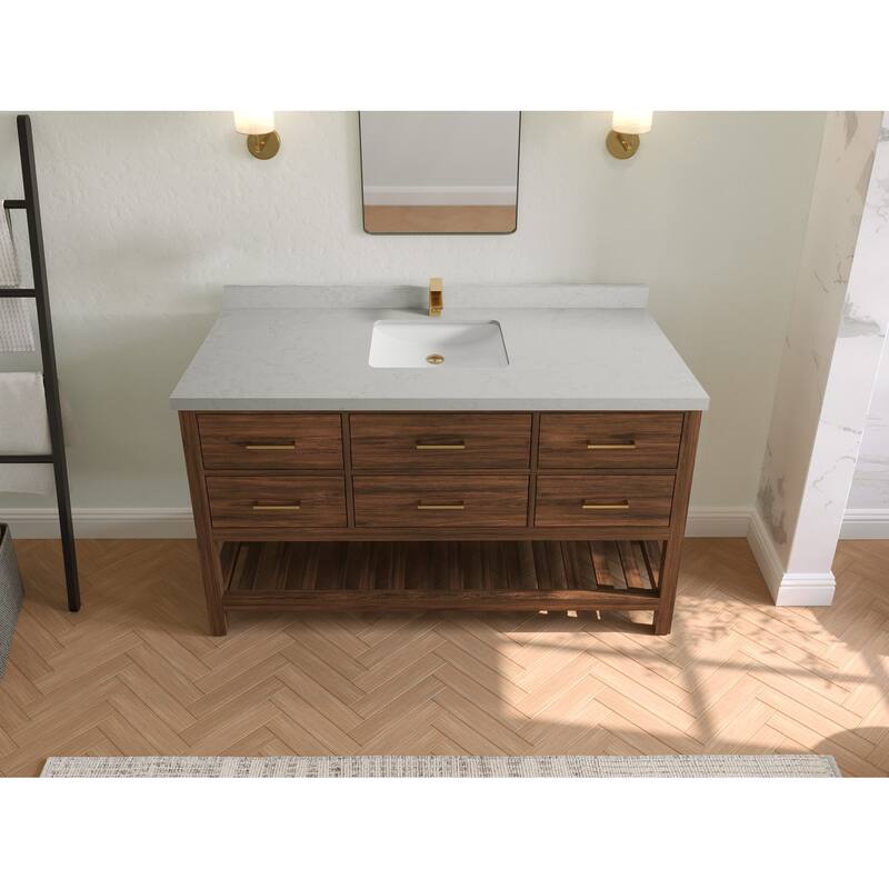 Willow Collections 60 in. W x 22 in. D Parker Solid Teak Single Sink Bathroom Vanity with Countertop