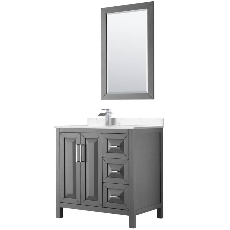 Daria 36-inch Single Vanity, Cultured Marble Top, 24-inch Mirror - Dark Gray, Chrome Trim,Carrara Cultured Marble Top