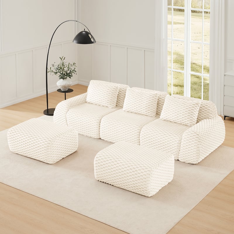 Roomfitters 114 Inch Modular Sectional Sofa, Oversized Flannelette 3-Seater, Cream - Cream 114"  U-Shape