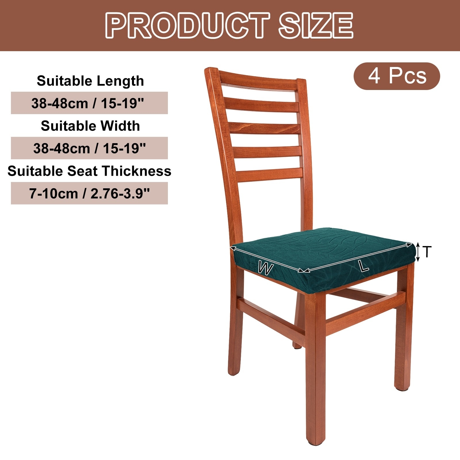 Stretch Seat Covers, Jacquard Dining Room Chair Seat Slipcover Washable Removable Cushion Protector, Leaf Pattern