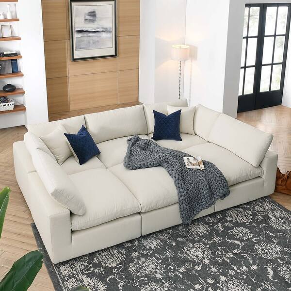 Commix Down Filled Overstuffed 6-Piece Sectional Sofa - Light Beige
