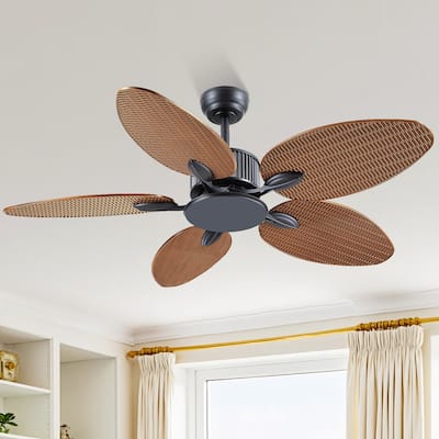 50 Inch Tropical Palm Island Brown and Wood Grain Tropical Indoor/Outdoor Ceiling Fan DC Motor Remote Control - 50 Inches