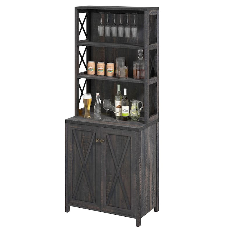 67" Tall Farmhouse Kitchen Coffee Bar Cabinet with Adjustable Shelves
