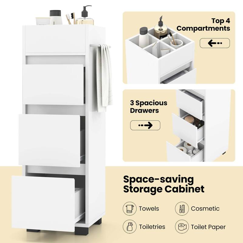 Costway Bathroom Floor Cabinet with 3 Drawers 4 Compartments 2-Side - See Details