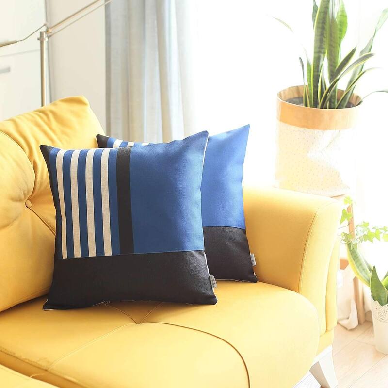 HomeRoots Set Of Two 18" X 18" Blue Striped Zippered Handmade Polyester Throw Pillow