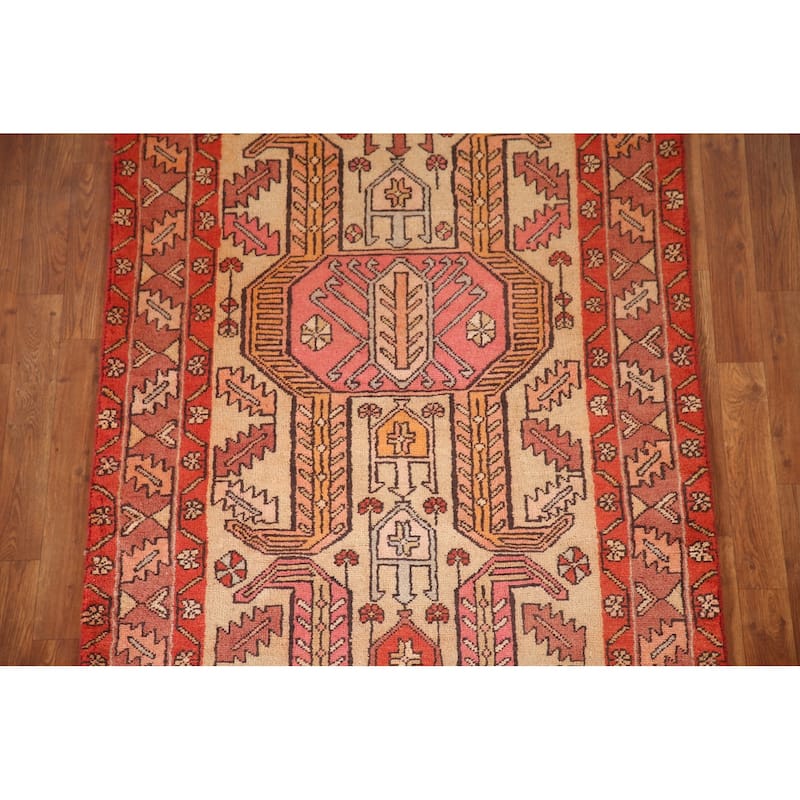 Tribal Orange Meshkin Persian Vintage Runner Rug Handmade Wool Carpet - 3'8"x 10'5"