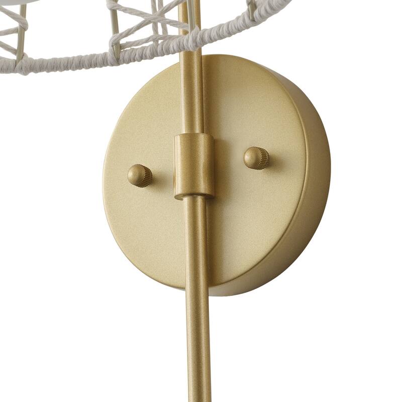 Aiwen Modern 1 Light Wall Sconce Painted Gold Finish White Woven Rattan Opal Acid Etched Glass Shade