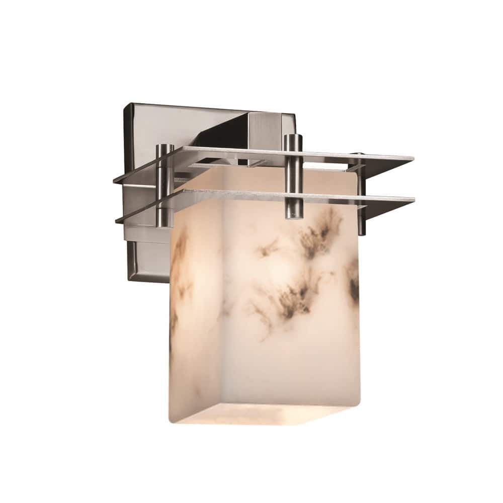 LumenAria Metropolis 1-light Brushed Nickel Wall Sconce (2 Flat Bars), Faux Alabaster Square w/ Flat Rim Shade