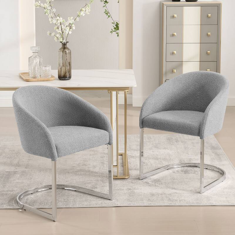 Modern Fabric Upholstered Dining Chairs, Boucle Arm Side Chair - 30" H x 22.2" W x 21.7" D