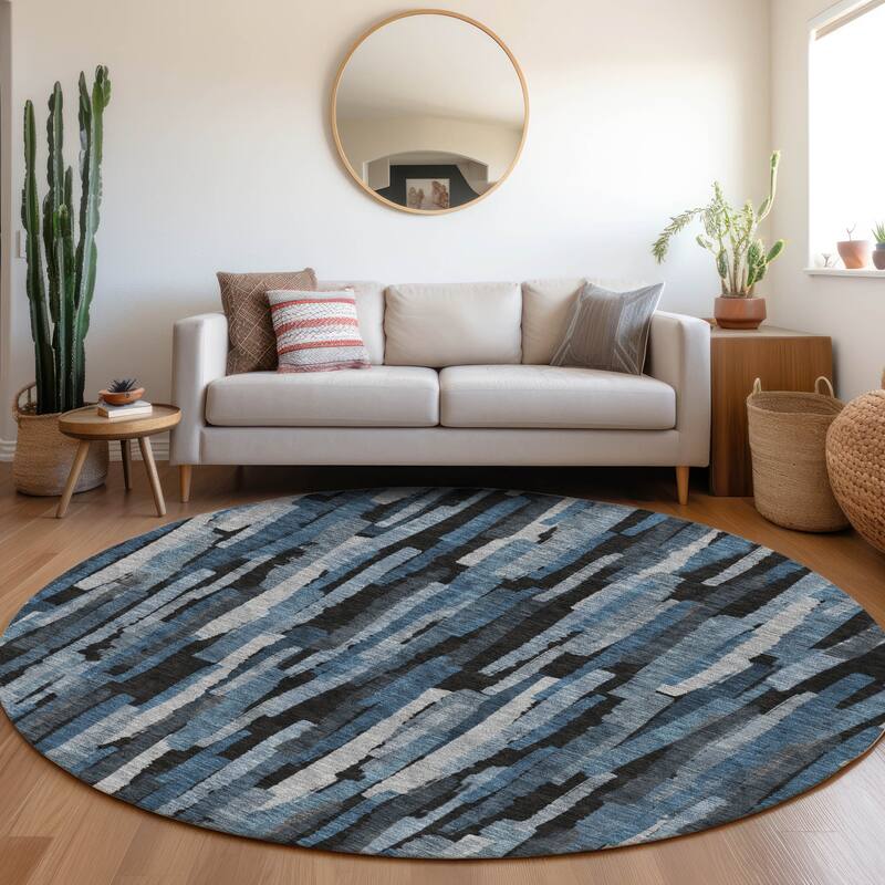 Machine Washable Indoor/ Outdoor Contemporary Chantille Rug - Blue - 8' x 8'