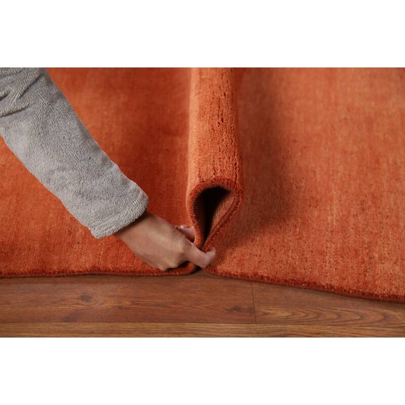Modern Gabbeh Oriental Foyer Rug Hand-Knotted Orange Wool Carpet - 3'5"x 4'10"