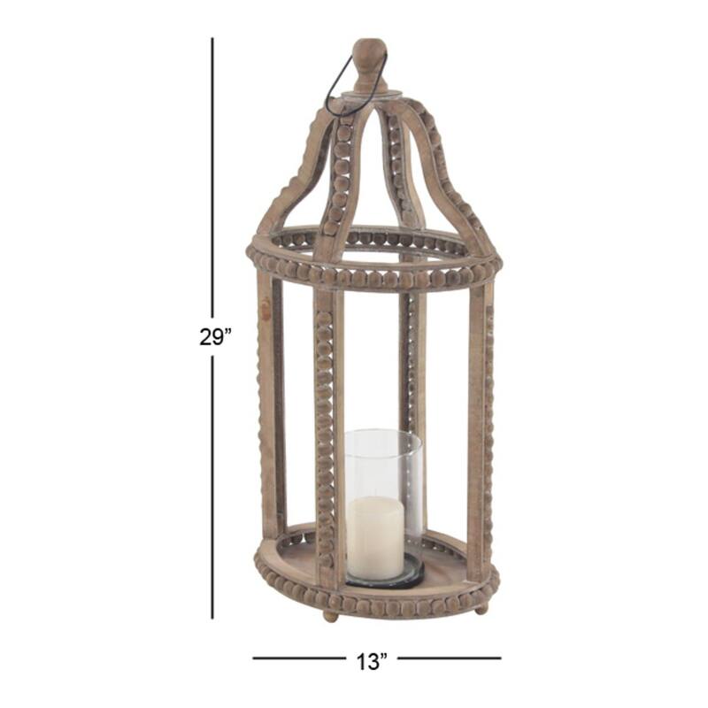 Brown Reclaimed Wood Beaded Decorative Indoor Outdoor Candle Lantern