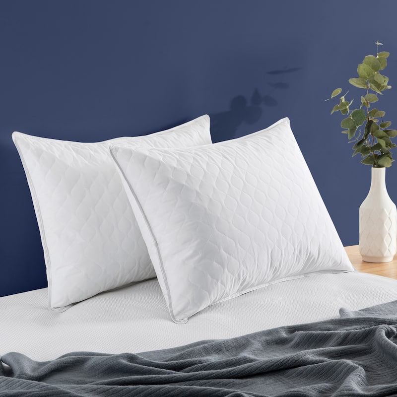 2 Pack Firm Goose Feather Pillows White Quilted Cover