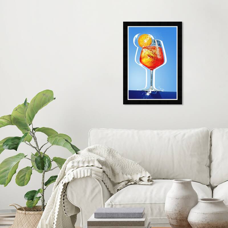 Wynwood Studio Prints Drinks and Spirits Aperol Italiano Blue and Tropical Wall Art Canvas Print - Black