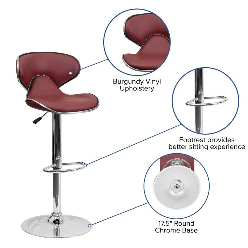 Contemporary Cozy Mid-back Vinyl Height-adjustable Chrome Barstool - 16"W x 17.5"D x 34.5" - 43"H