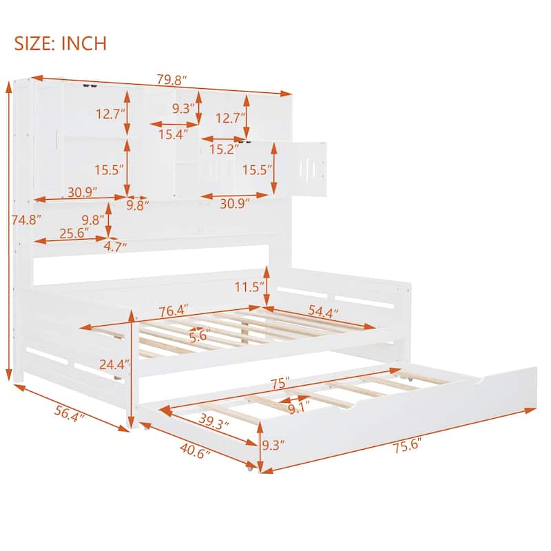 Full Size Wooden Daybed With Twin Size Trundle