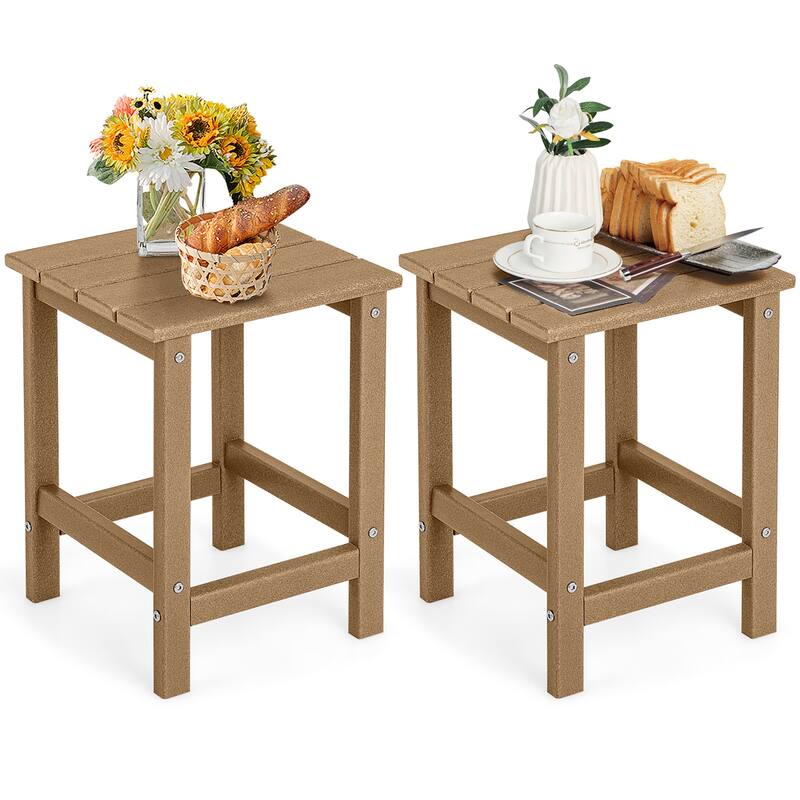 Gymax 2PCS 14'' Patio Adirondack Side Table HDPE Square Weather - Brown