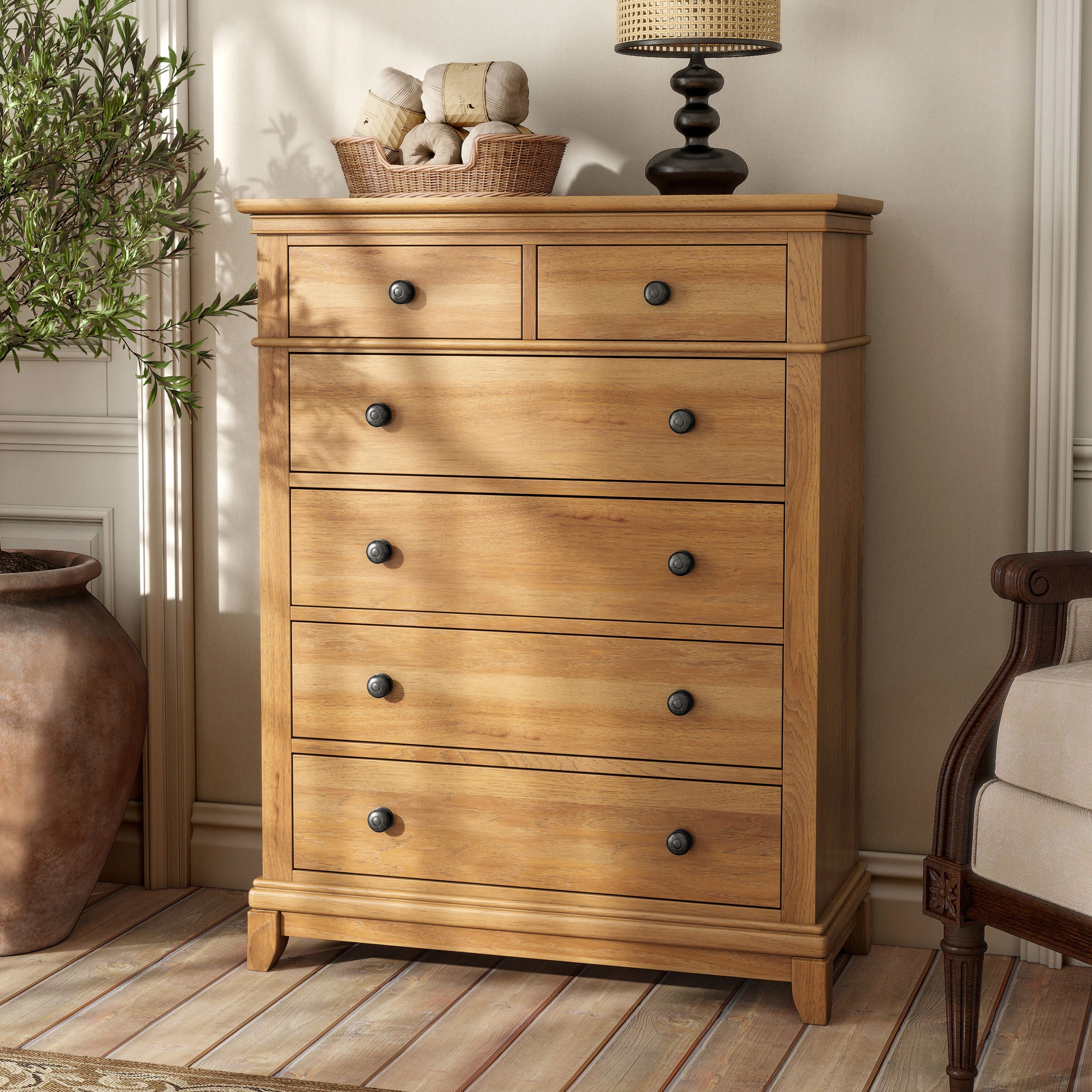 Furniture of America Wellington Farmhouse Natural Oak Wood 5-Drawer Chest