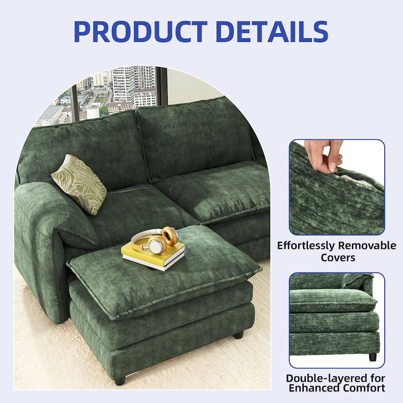 Modern Velvet L Shaped Couch 108" Modular Sectional Sofa with Movable Ottoman