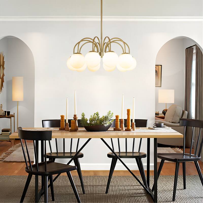 6/10-Light Modern Linear Sputnik Cluster Frosted Opaque Glass Globe Bubble Chandelier for Dining Room