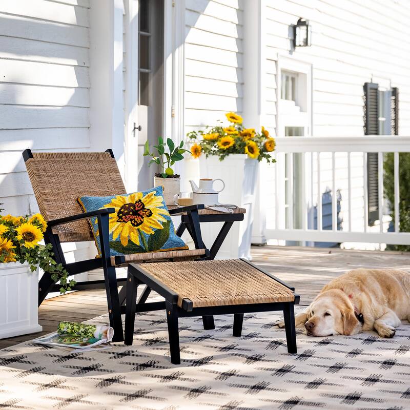 Claytor Eucalyptus Outdoor Furniture, Chair and Ottoman 2-Piece Set - Black