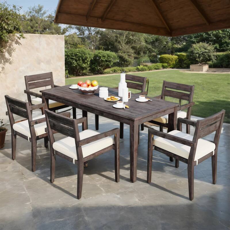 Acacia Wood Dining Set - Waterproof, Rust-Proof, 350LB Capacity, 7Pcs