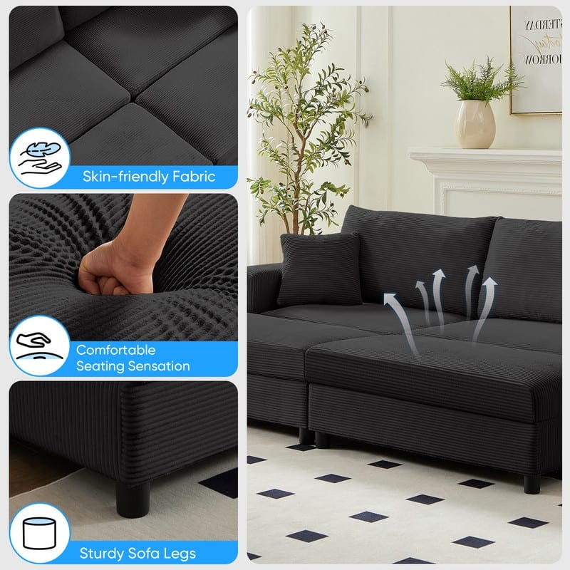 Mixoy Corduroy Chaise Lounge Deep Seat Sleeper Sofa Chair with Storage Ottoman,Upholstered 1-Seater/Loveseat Sofa Couch