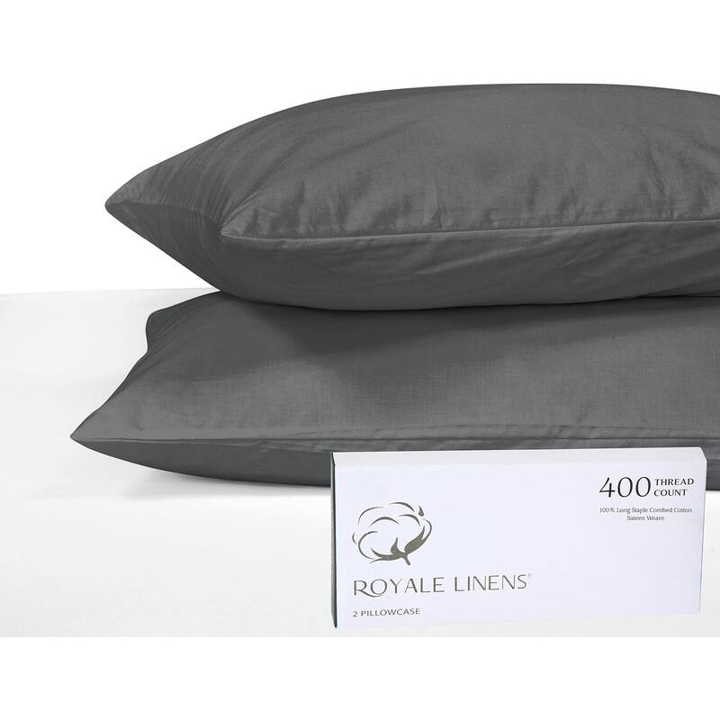 Royale Linens 400 Thread Count Cotton Pillowcase Set of 2 - Spanish Slate - Standard