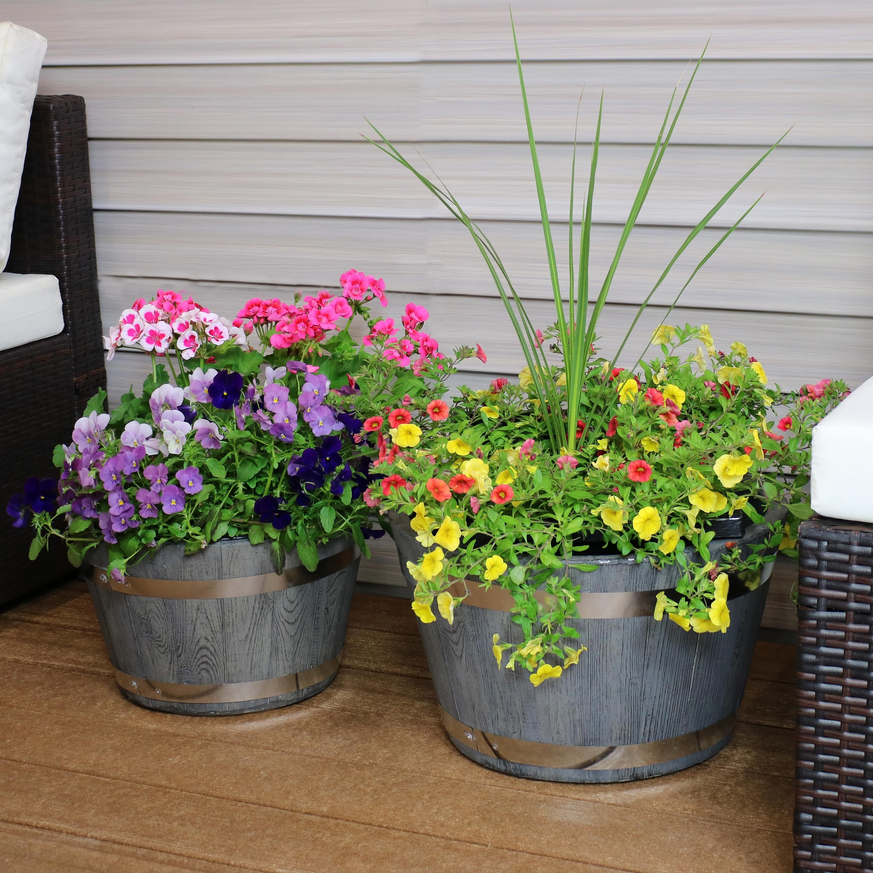 Home Garden Garden Baskets Pots Window Boxes 20 Inch Resin Barrel Planter Indoor Outdoor Large Flower Plant Pot Garden Decor Dr Hetsroni Com