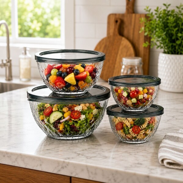 Sorbus 4-Piece Glass Bowl Set with Airtight Plastic Lids, Nesting