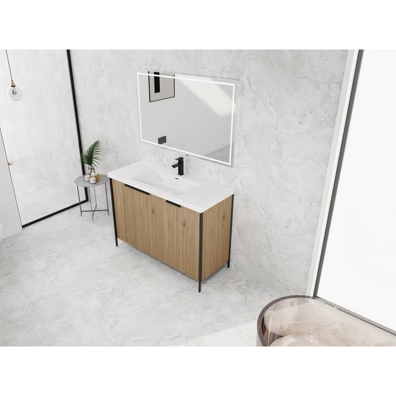 48" Freestanding Bathroom Vanity with Resin Sink & 3 Soft-Close Cabinet Doors