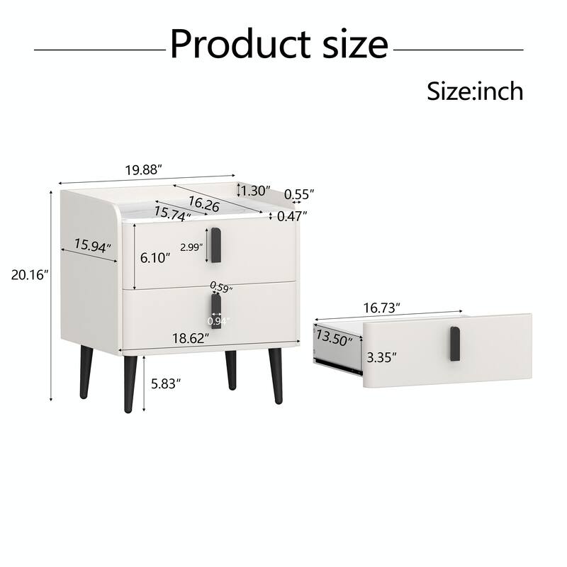 Nightstand with 2 Drawers and Marble-Pattern Tabletop