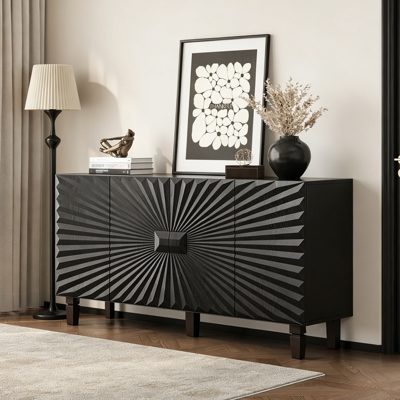 Modern 59'' Buffet Cabinet with Solid Wood Leg for Kitchen Dining Living Room Entryway
