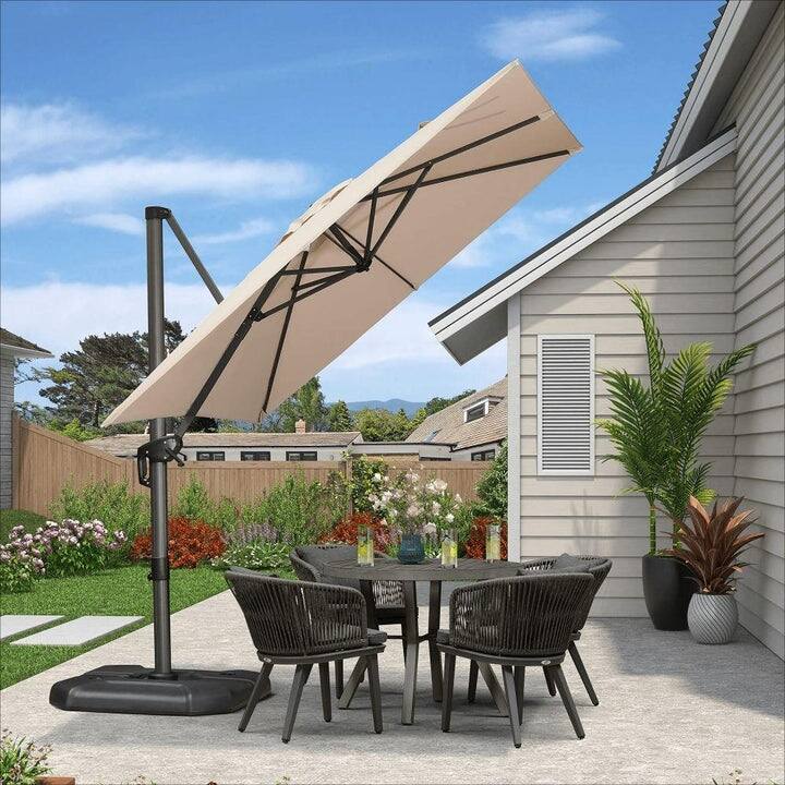 PURPLE LEAF 8 ft Square 360 Degree Rotation Patio Cantilever Umbrella - Beige